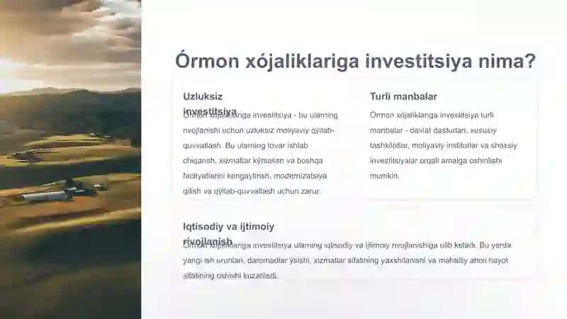 Órmon xójaliklariga investitsiya 3