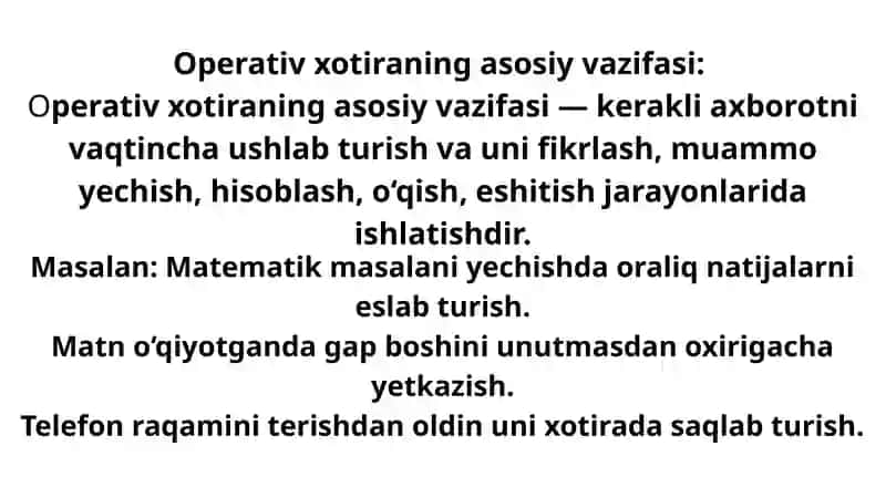 Operativ xotira va turlarining xususiyatlari 3