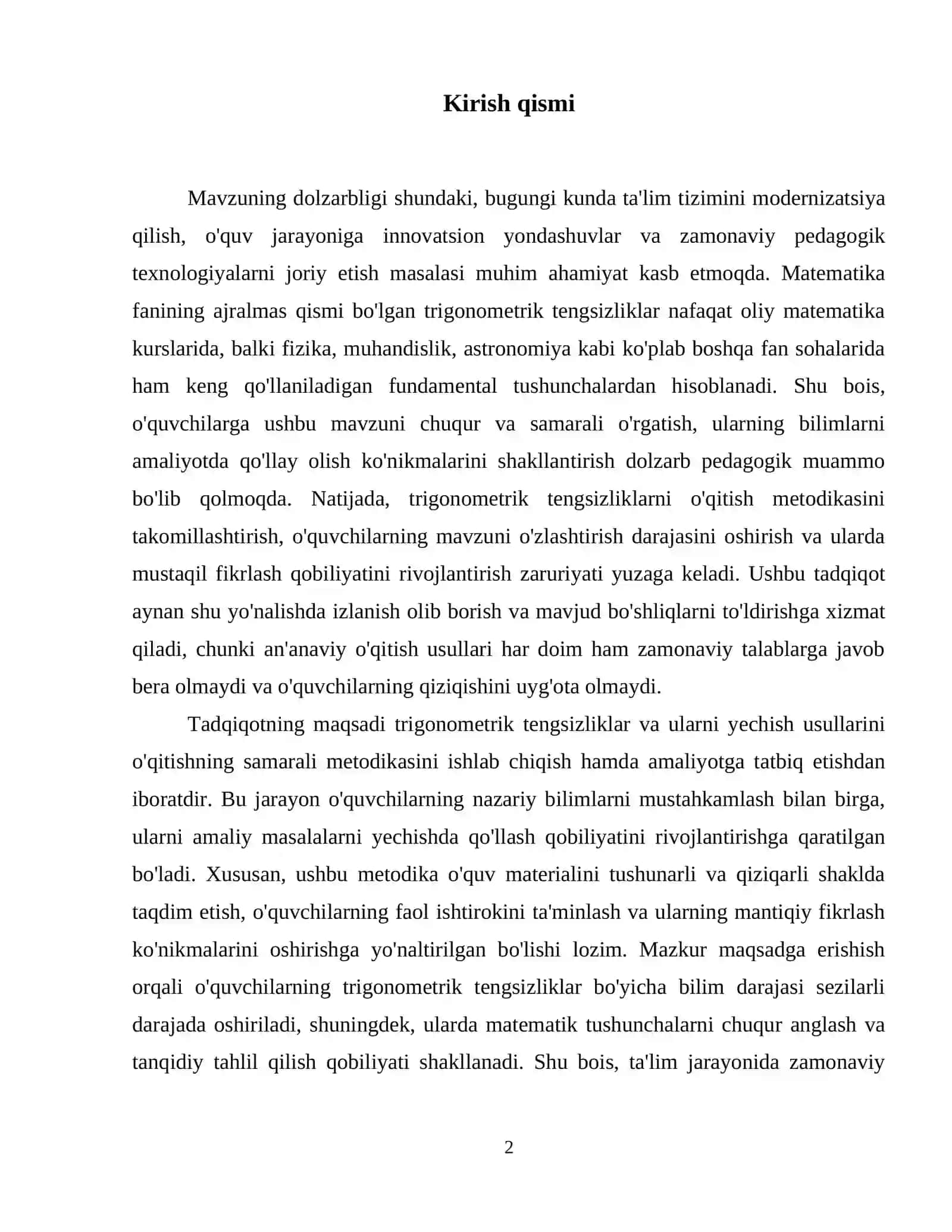 Trigonometrik tengsizlik va ularni yechish usullarini o’qitish metodikasi. 3