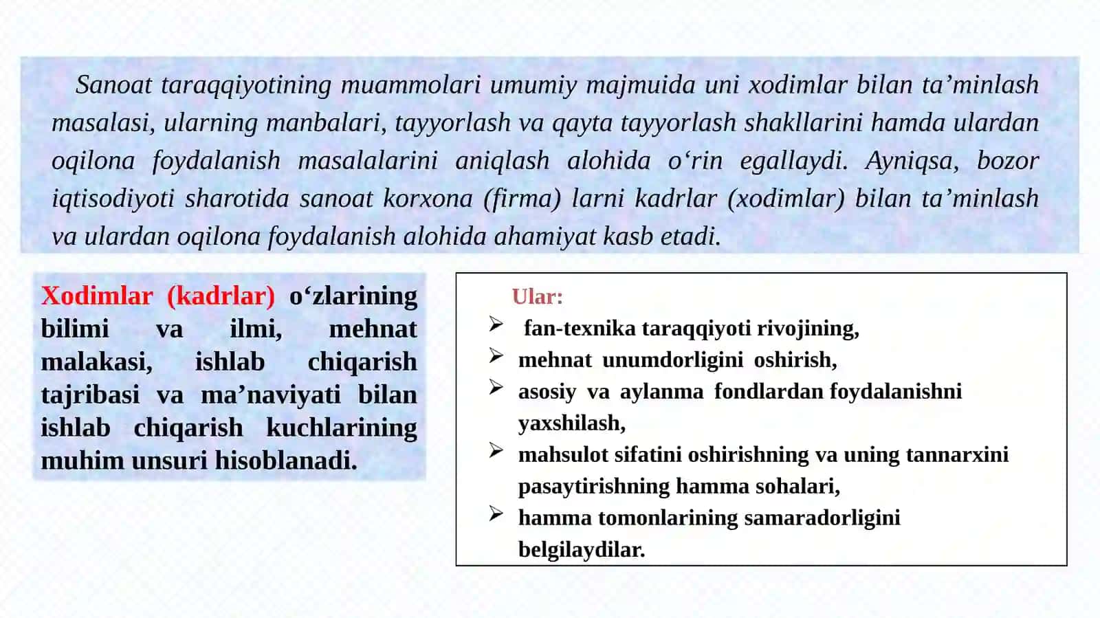 Xodimlar va ularning faoliyatdagi o’rni 3