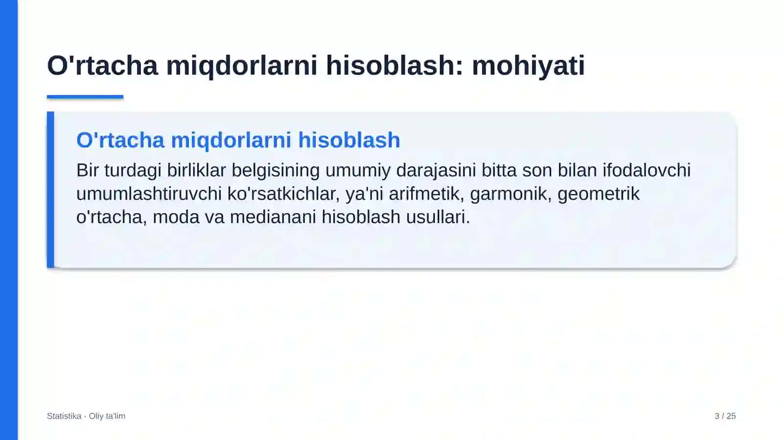 Ekologik ekspertiza tashkilotlarida o'rtacha miqdorlarni hisoblash 3