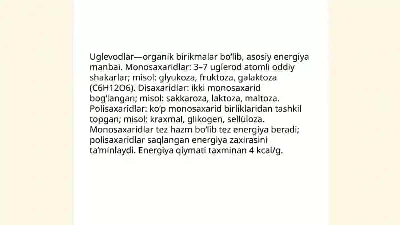 Uglevodlar energiyasi 3