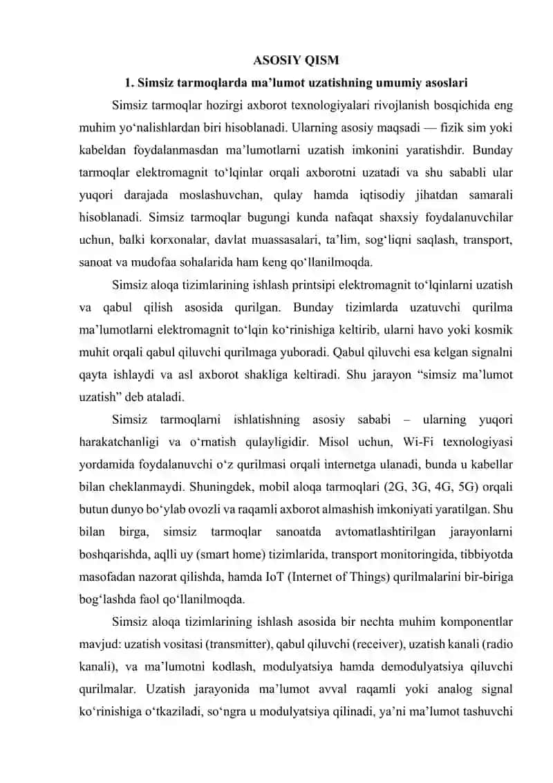 Simsiz tarmoqlarda ma'lumotlarni uzatish asoslari. Aloqa kanallari boʻyicha ma'lumotlarni uzatish uchun signallarning turlari 3