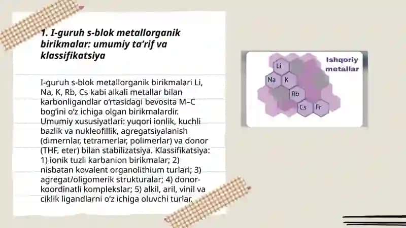 I‑guruh s‑blok metallarining metallorganik birikmalari 3