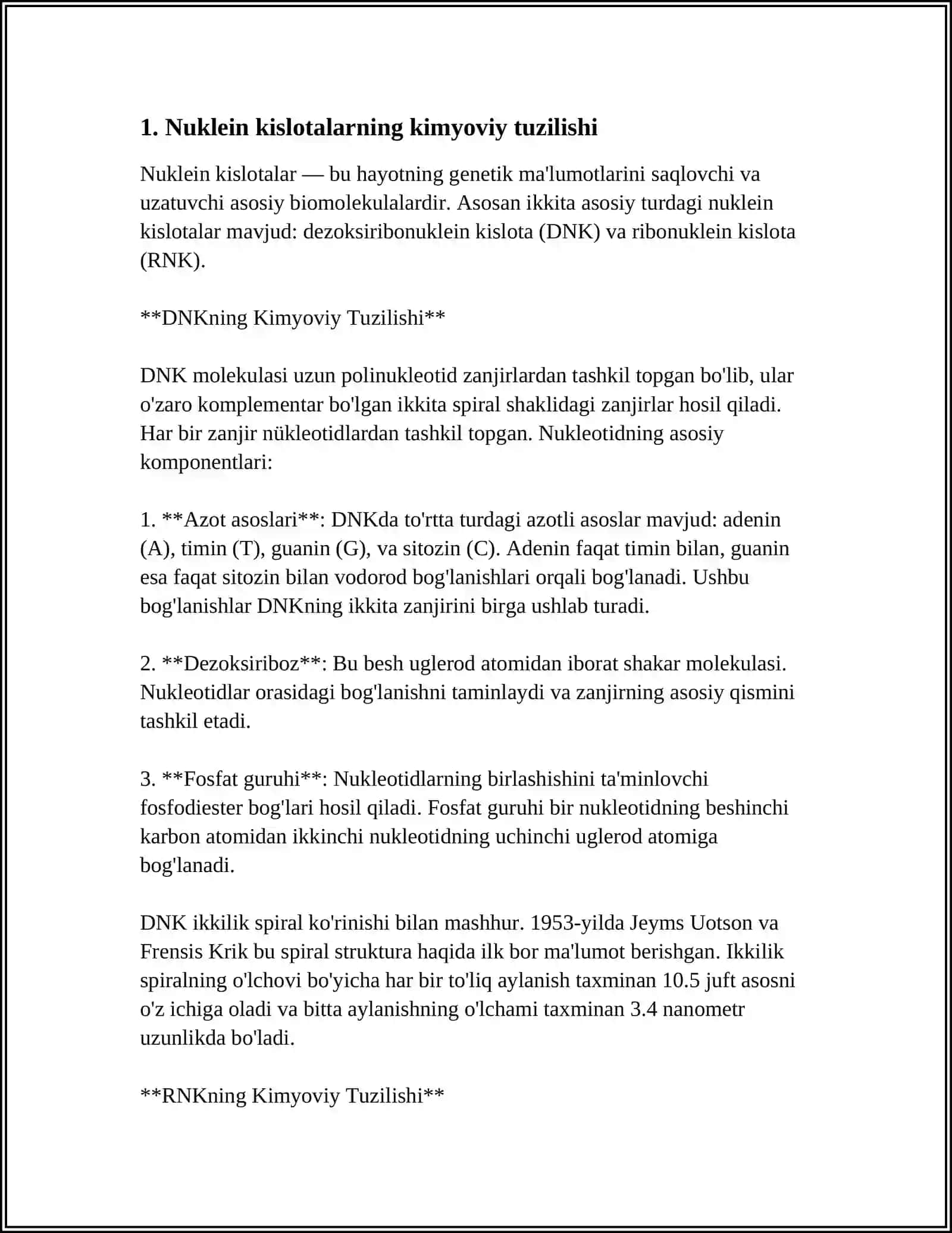 NUKLEIN KISLOTALARNING TUZILISHI. DNK VA RNK 3