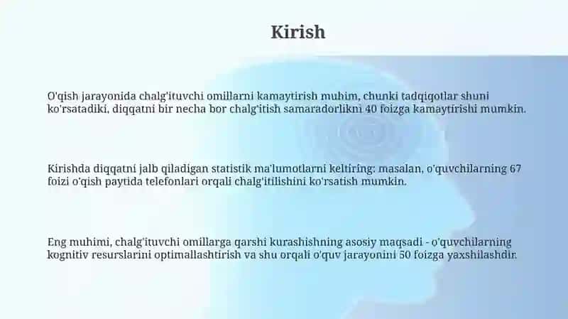 O’qish jarayonida chalg’ituvchi omillarni kamaytirish 3