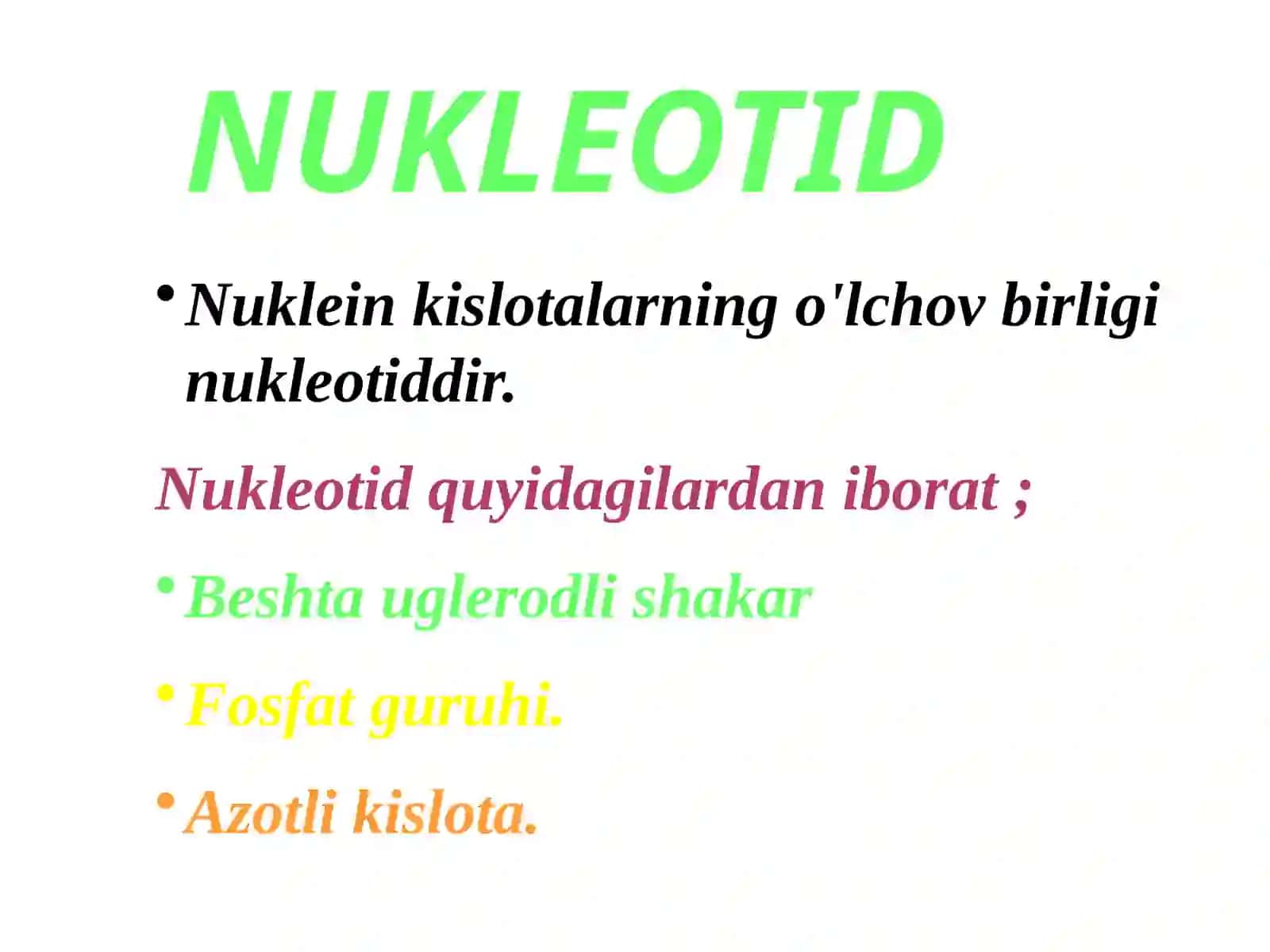 Nuklein kislotalarning strukturalari fermentlarning monor azit asoslari va ularning ahamiyati 3