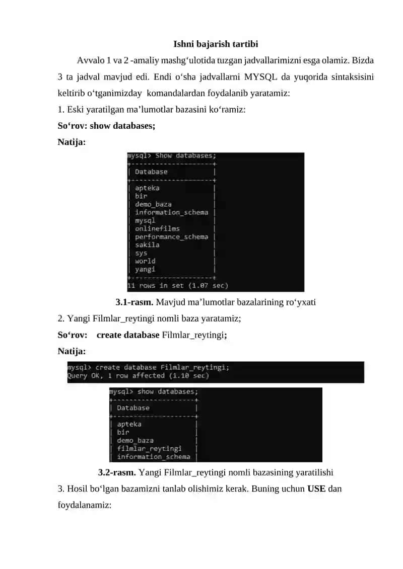 SQL tilida jadvallar yaratish, o‘zgartirish va o‘chirish 3