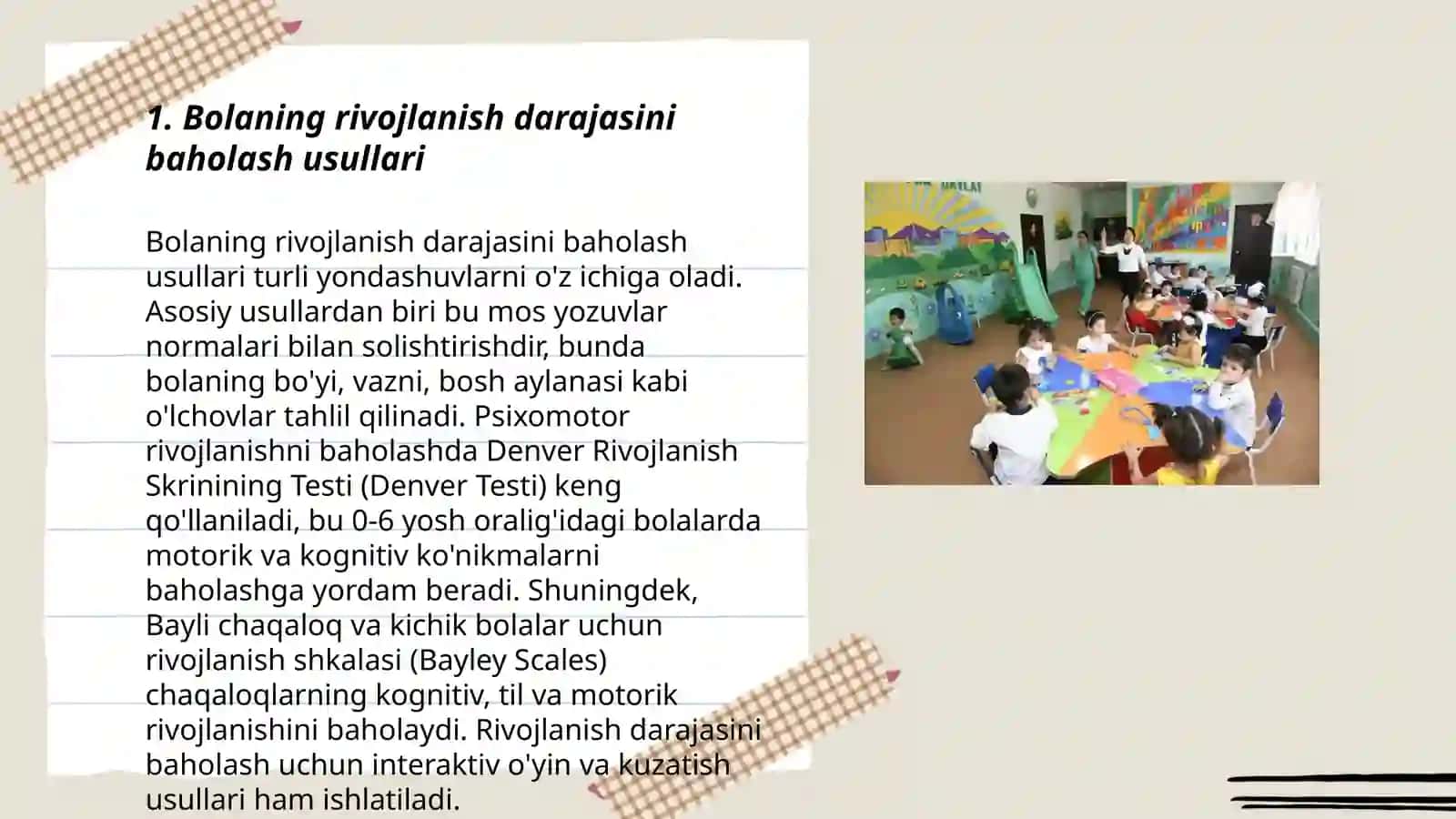 Bolaning rivojlanish darajasini baholash usullari 3