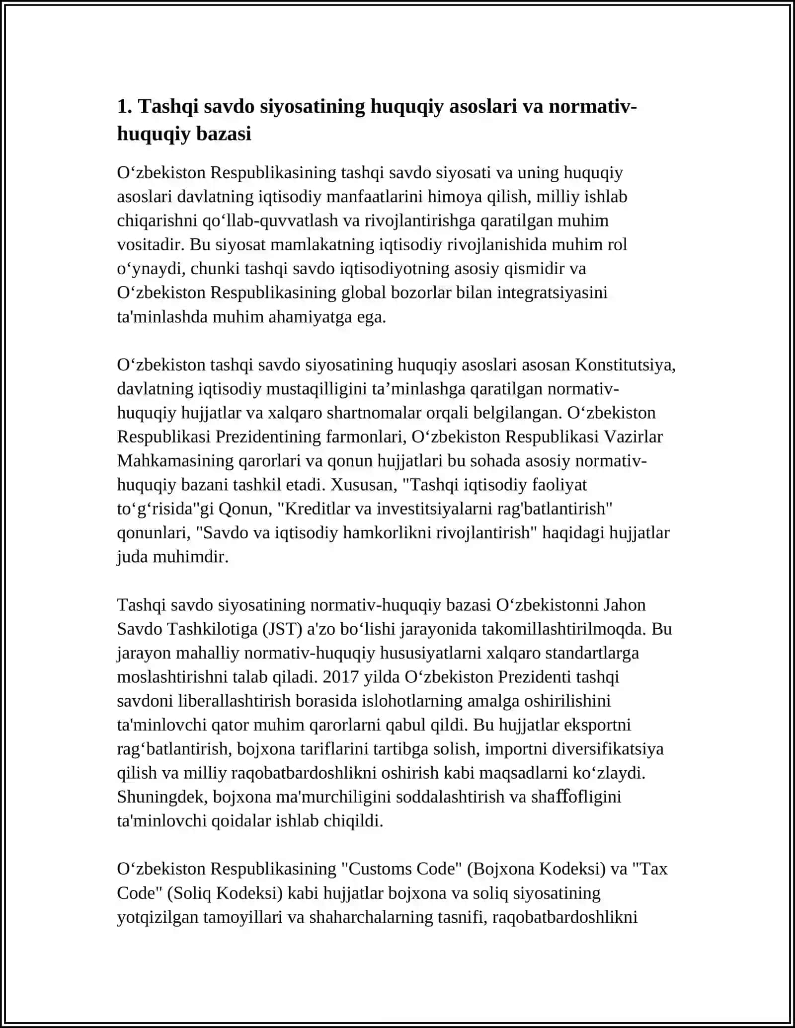 Tashqi Savdo Siyosati haqida Referat 3