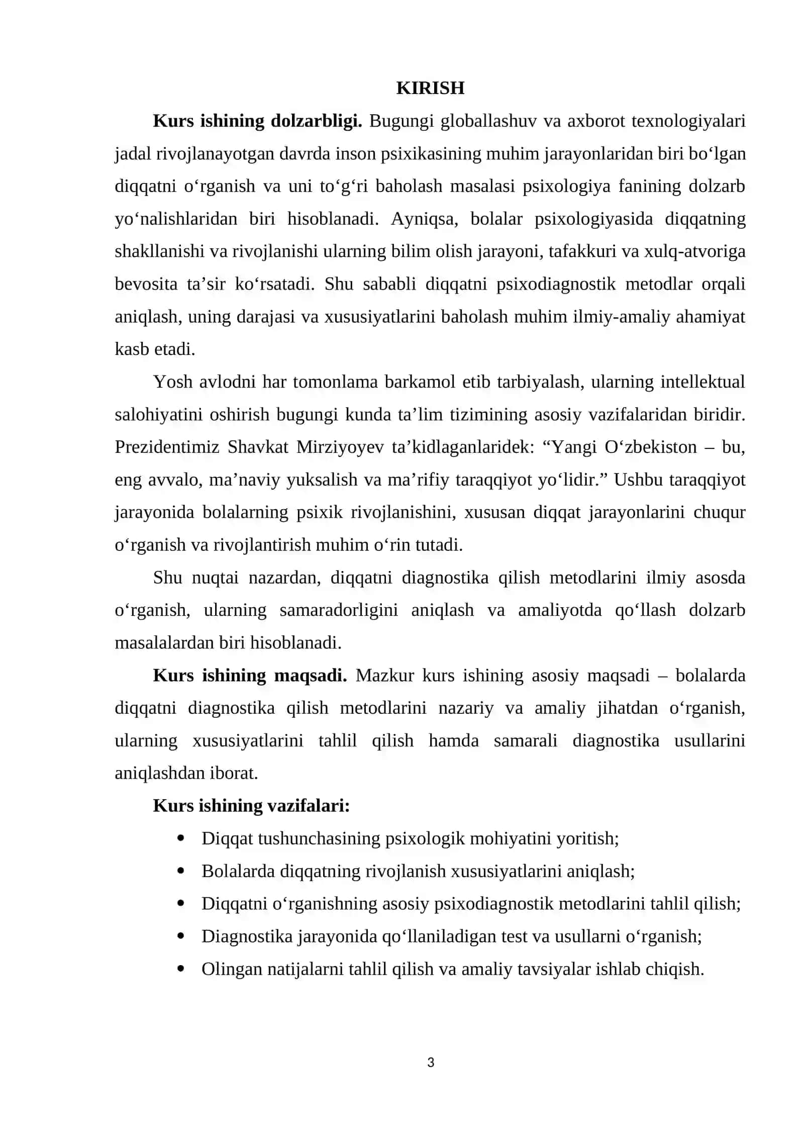 Diqqatni diagnostika qilish metodlari kurs ishi 3