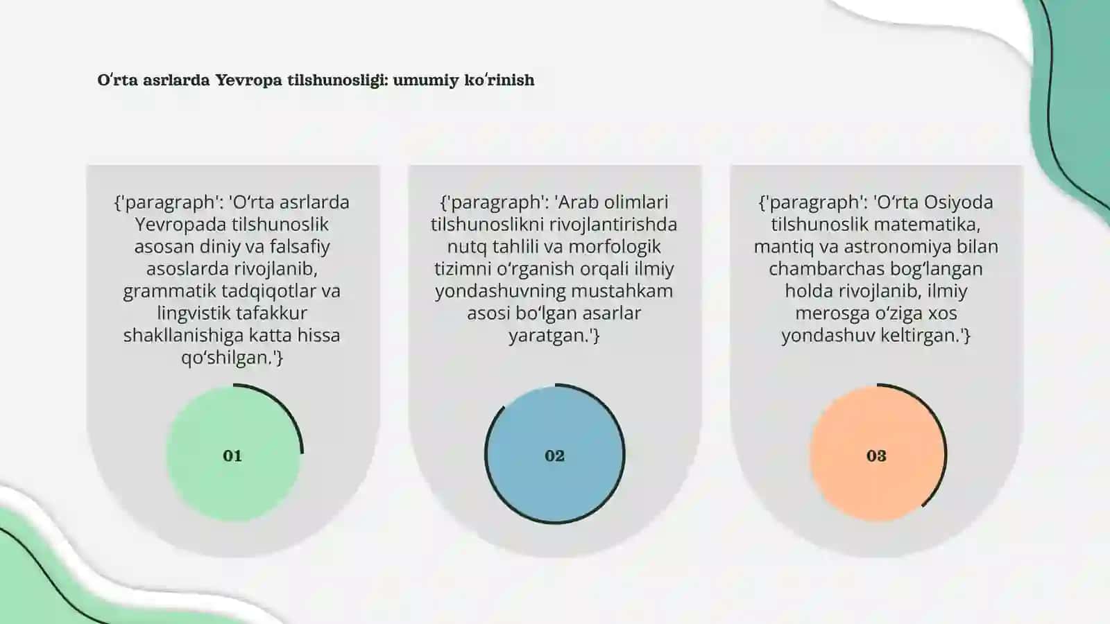 O'rta asrlarda Yevropa va arab tilshunosligi O'rta Osiyoda tilshunoslikning rivojlanishi 3