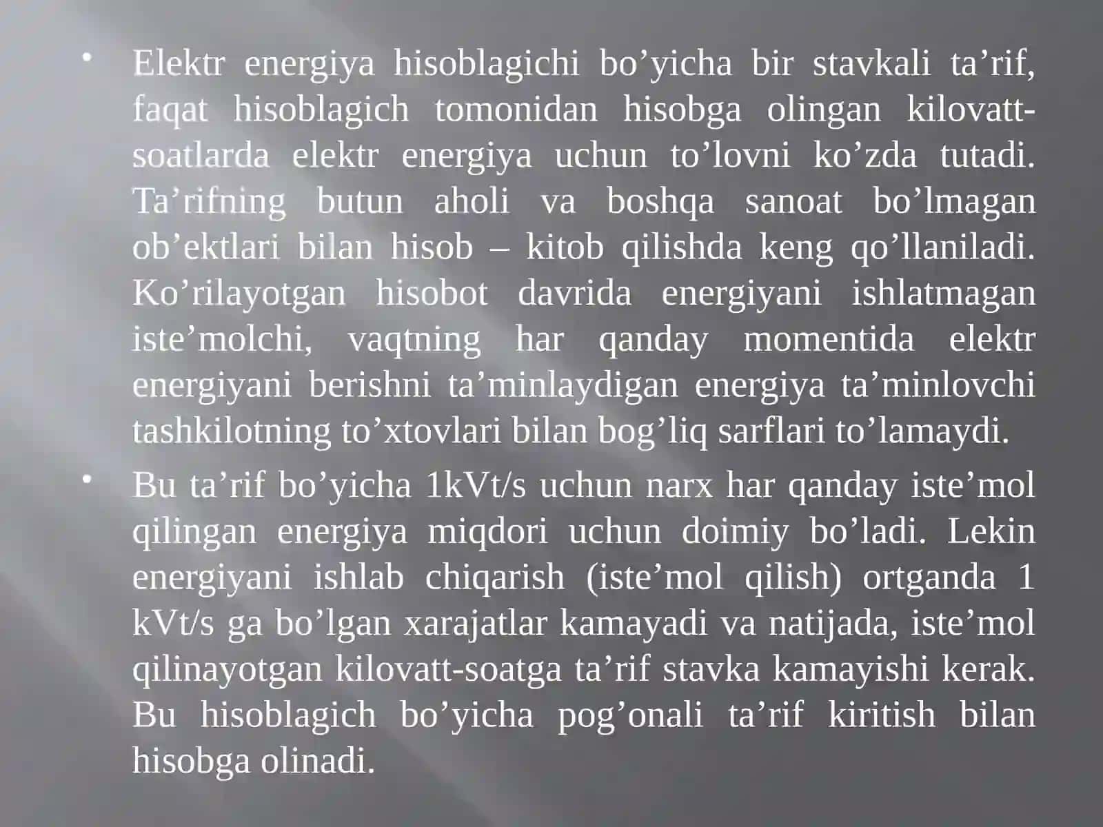 ELEKTR ENERGIYASIGA TARIFLAR 3