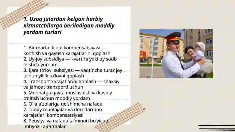 Uzoq julardan harbiy xizmatchilar uchun imtiyozlar 3