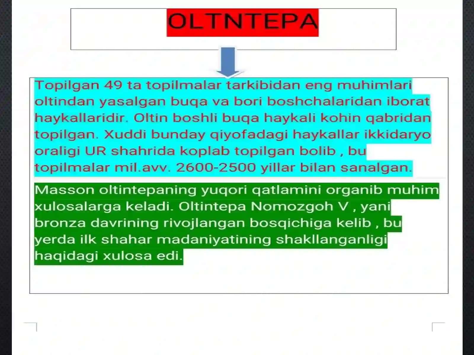 OLTINTEPA YODGORLIGINI O'RGANISH 3