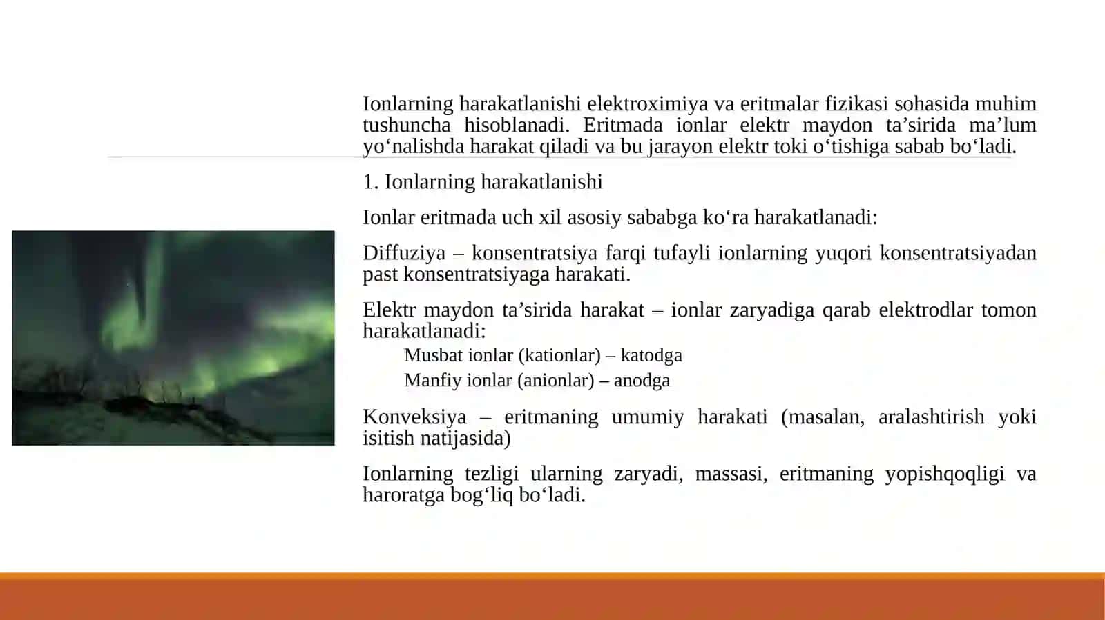 Ionlarning harakatlanishi va ularning tashish sonlari 3