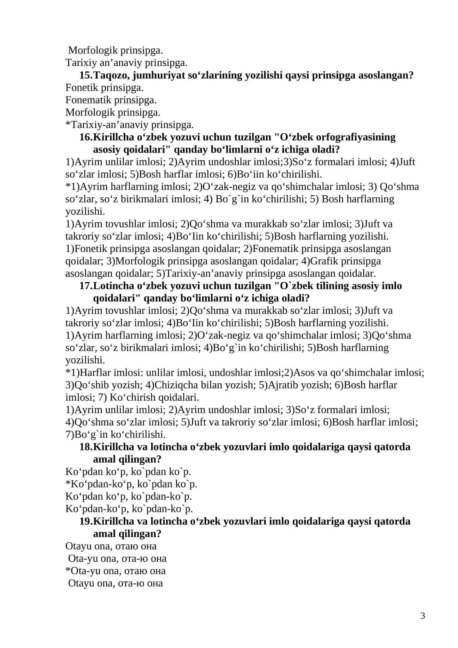 Oʻzbek tili praktikumi fanidan test savollari 3