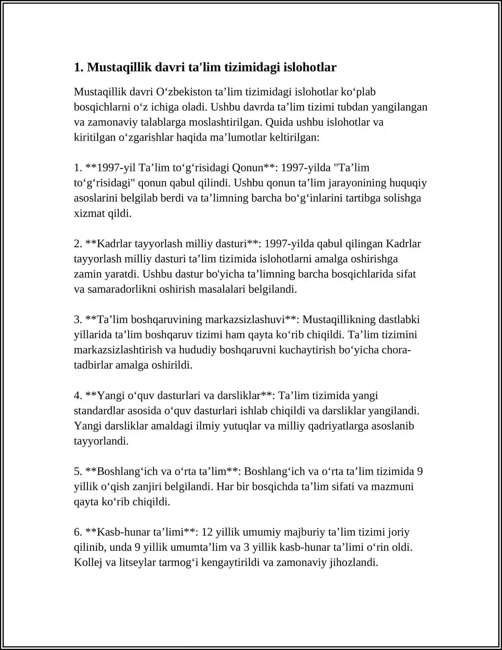 O‘ZBEKISTON RESPUBLIKASI OLIY TA’LIM FAN VA INNOVATSIYA VAZIRLIGI TMC INSTITUTI IQTISODIYOT FAKULTETI MUSTAQIL ISH 3