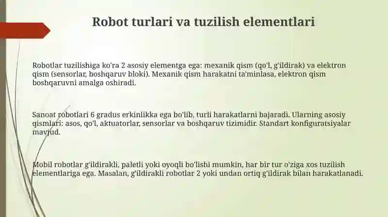 Robotlar turlari va tuzilish elementlari 3