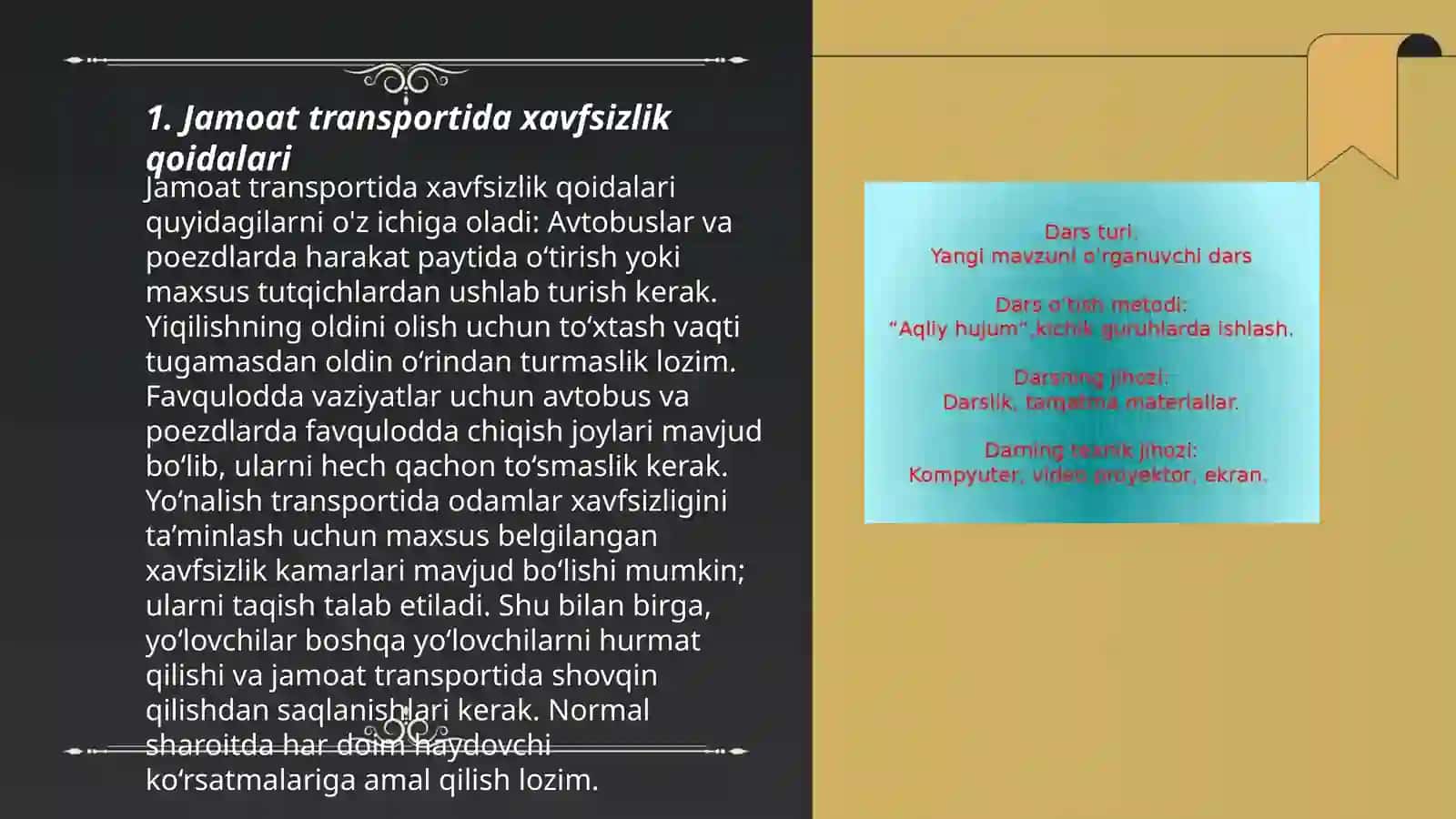 "Jamoat transportida" mavzusida dars ishlanma 3
