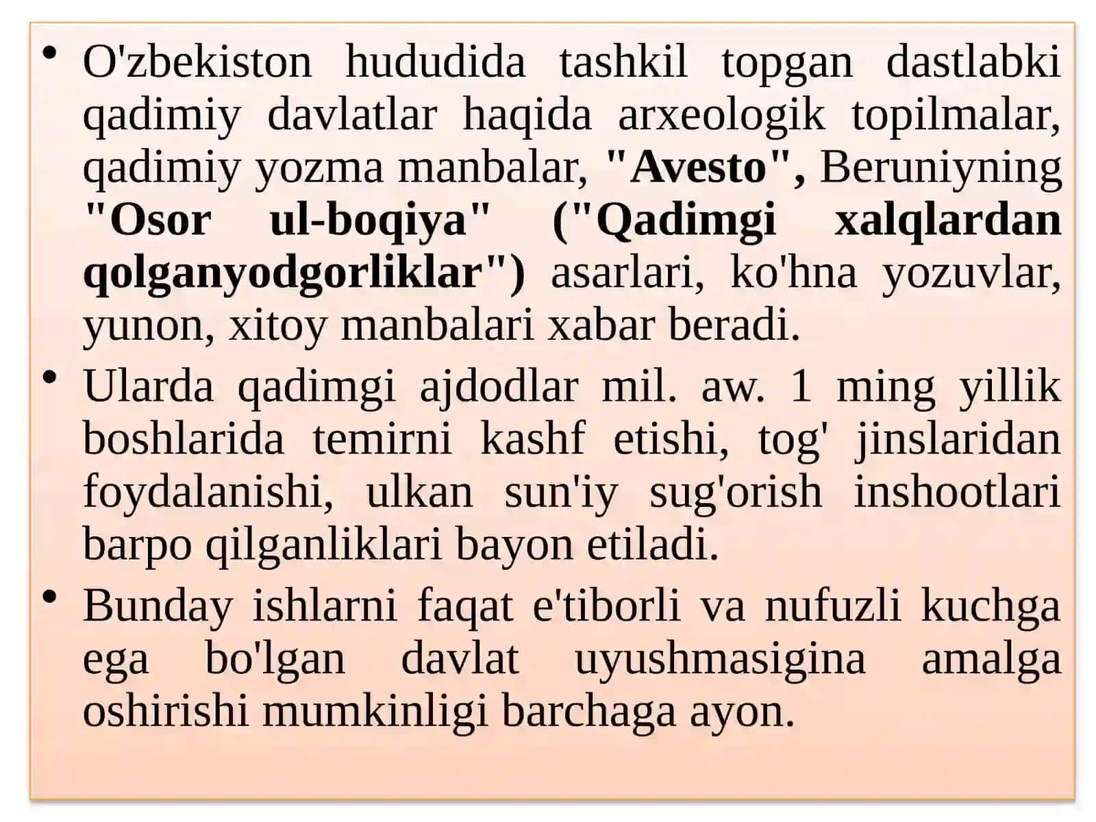 O'ZBEKDAVLATCHILIGINING SHAKLLANISHI VA DASTLABKI TARAQQIYOTBOSQICHLARI 3