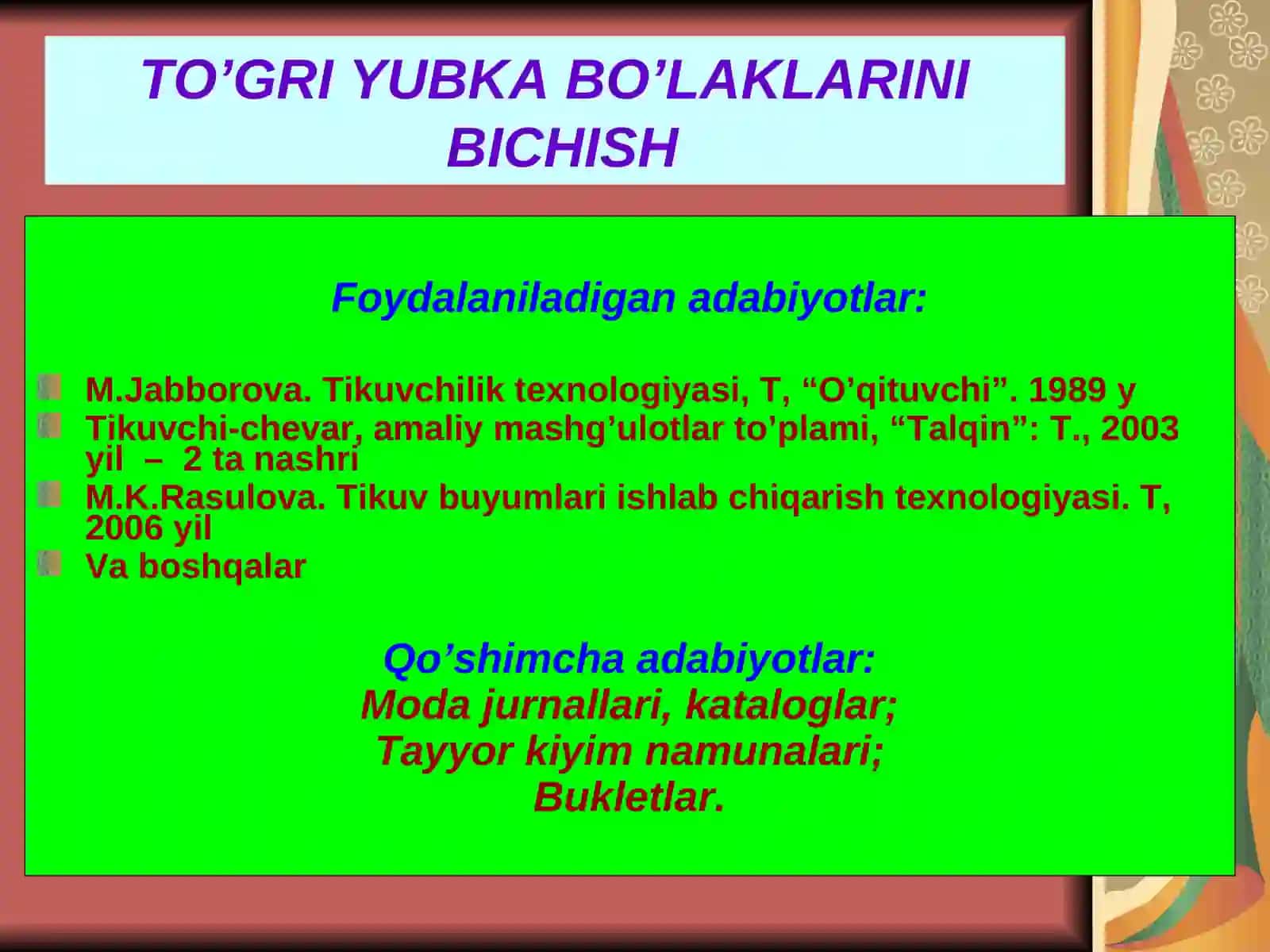 TO’GRI YUBKA BO’LAKLARINI BICHISH 3