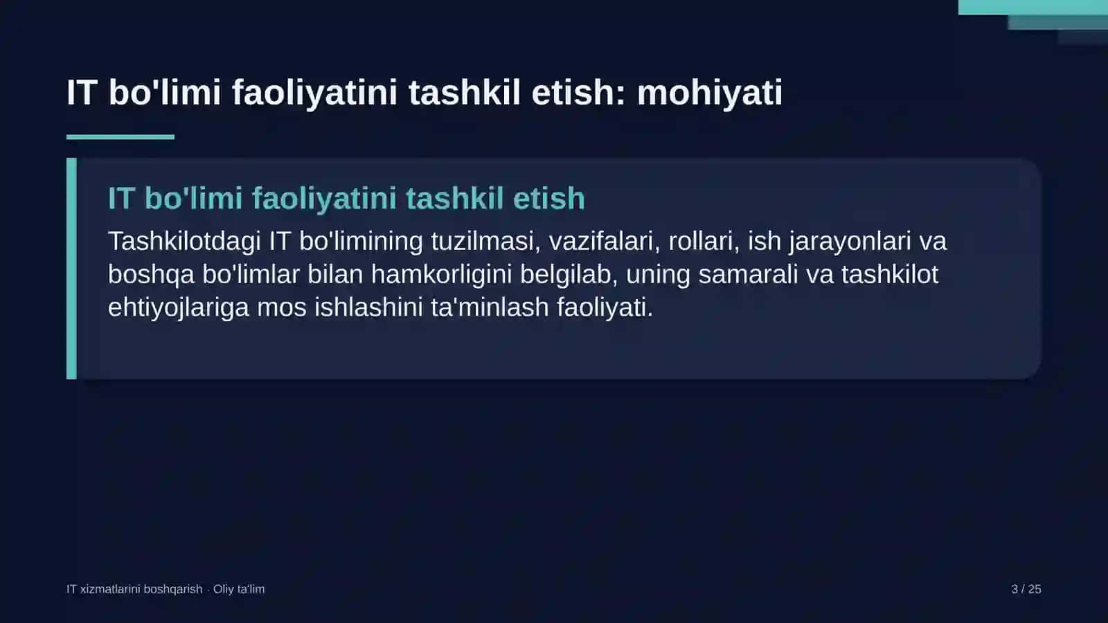 IT xizmatlarini boshqarish · Oliy ta'lim 3