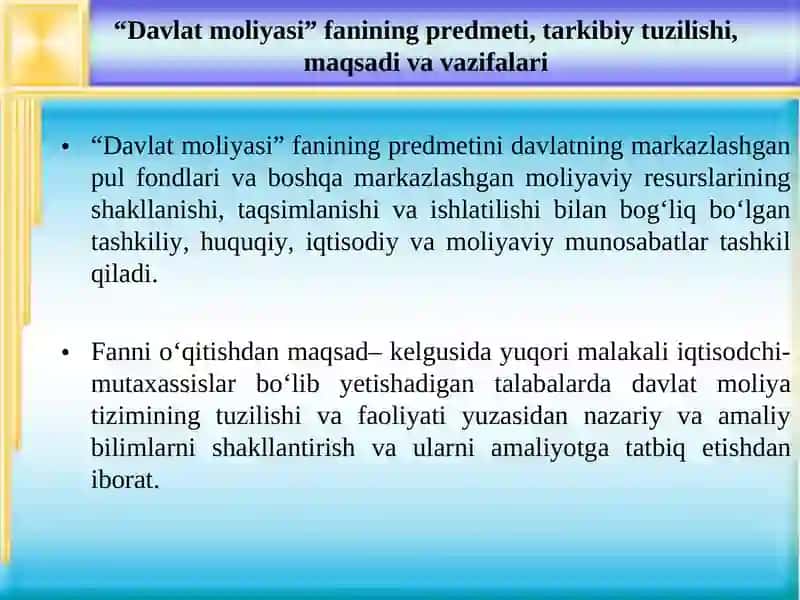 Davlat moliyasi faniga kirish 3