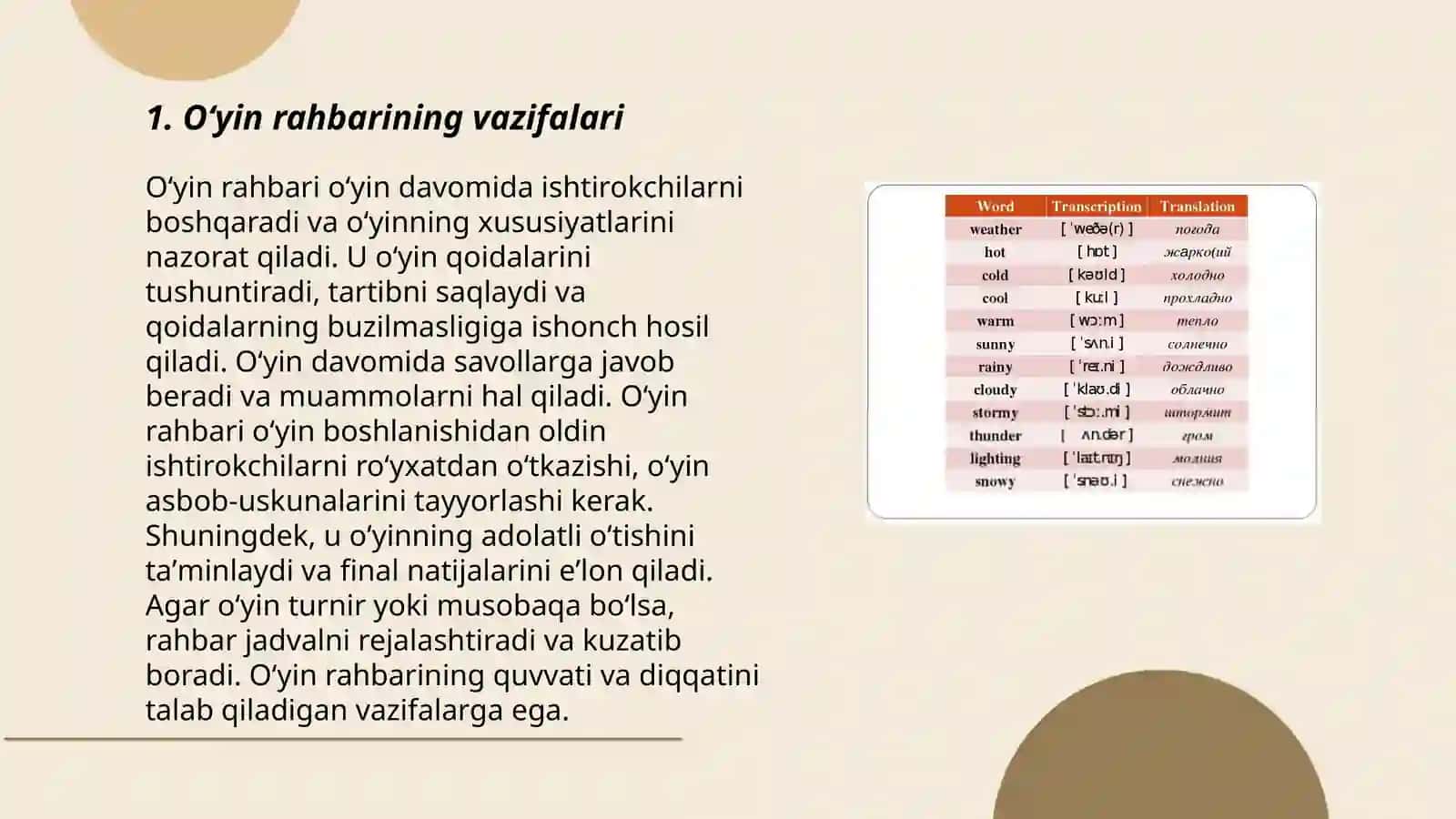 Oʻyin rahbarining vazifalari 3