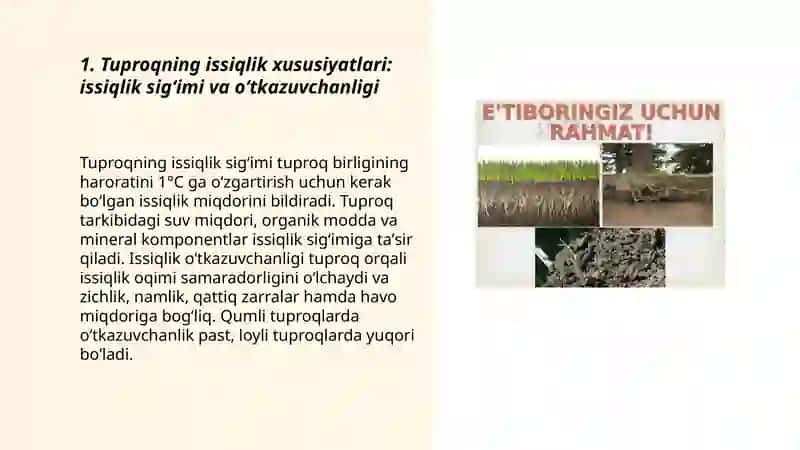 Tuproqning issiqlik rejimi va uni boshqarish yo‘llari 3