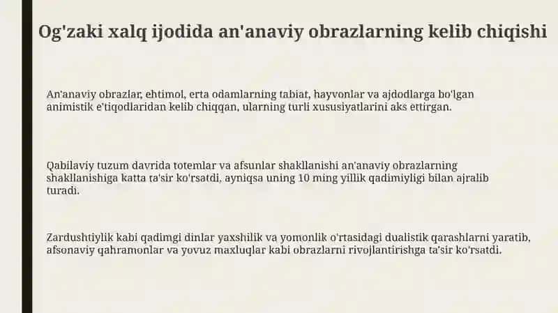 Xalq ogʻzaki ijodidagi anʼanaviy obrazlar 3