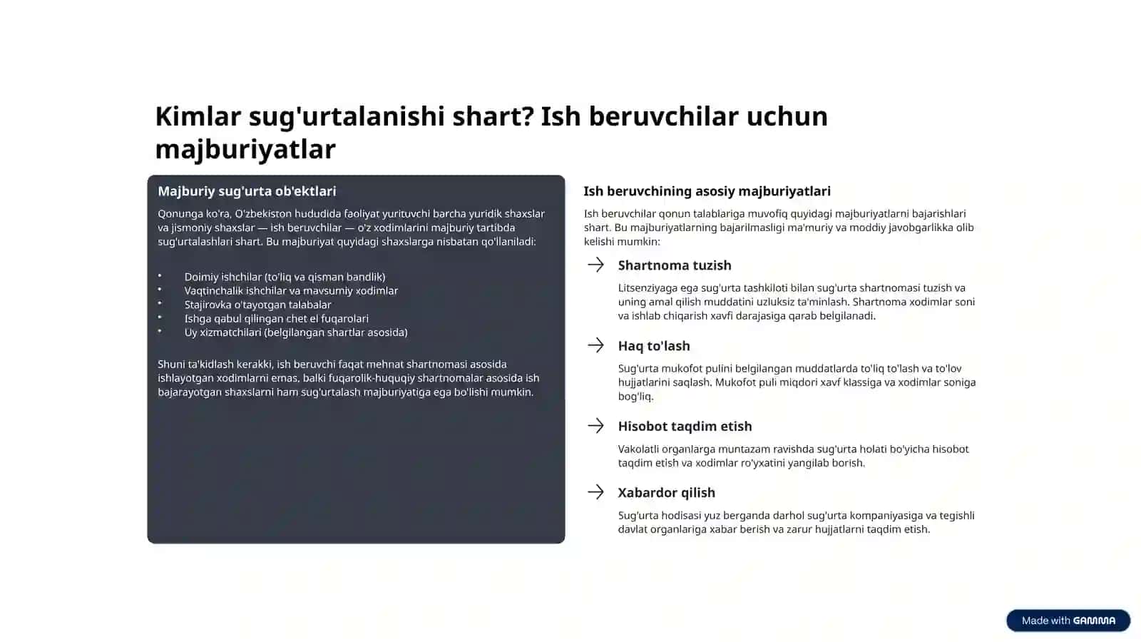 O‘zbekiston Respublikasining “Ish beruvchining fuqarolik javobgarligini majburiy sug'urta qilish to'g'risida” gi qonuni 3