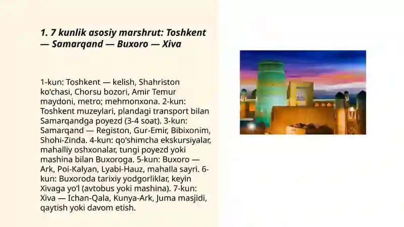 Oʻzbekiston boʻylab 7 kunlik sayohat 3