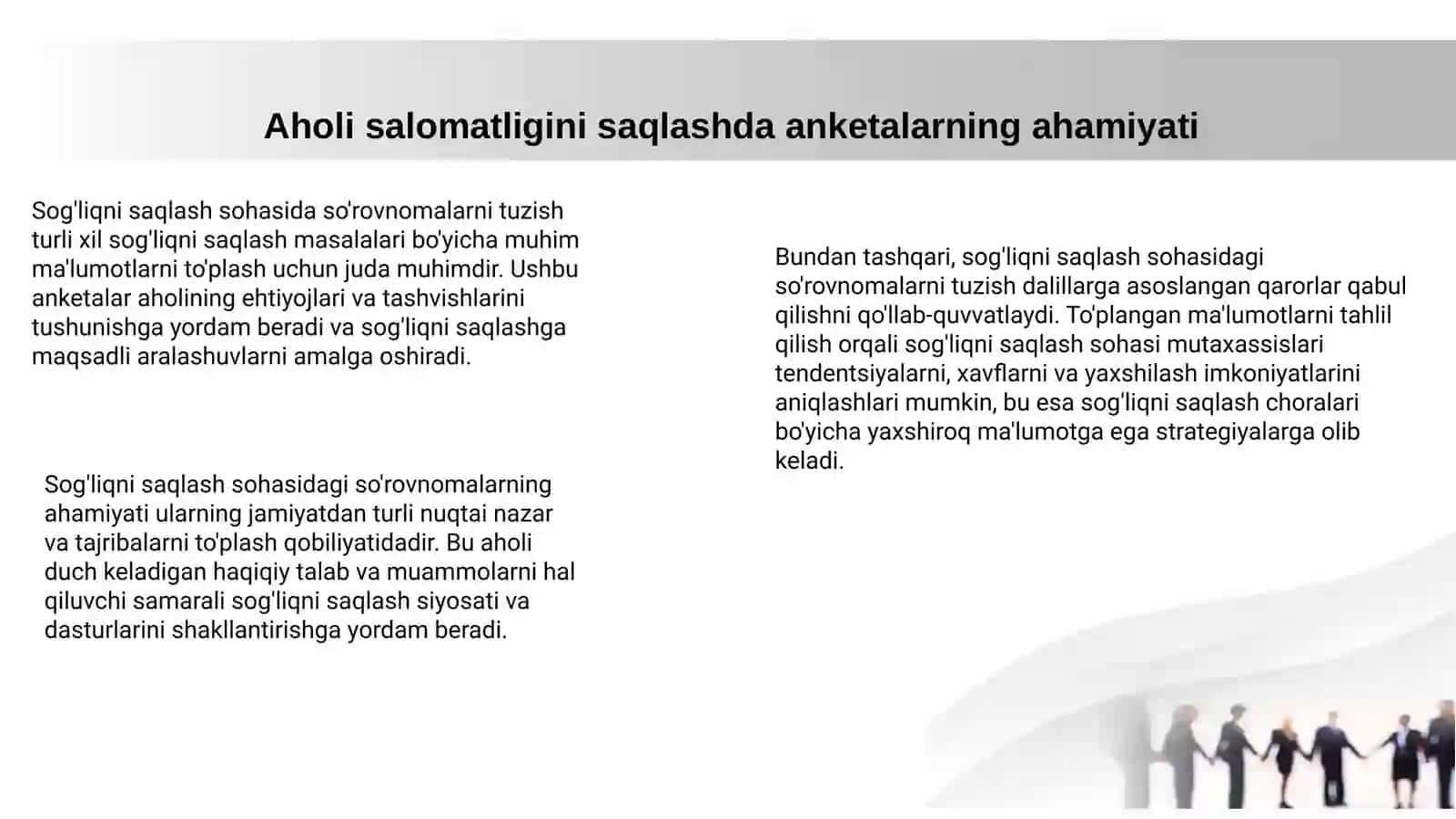 Sog'liqni saqlash sohasida so'rovnomalar tuzish 3