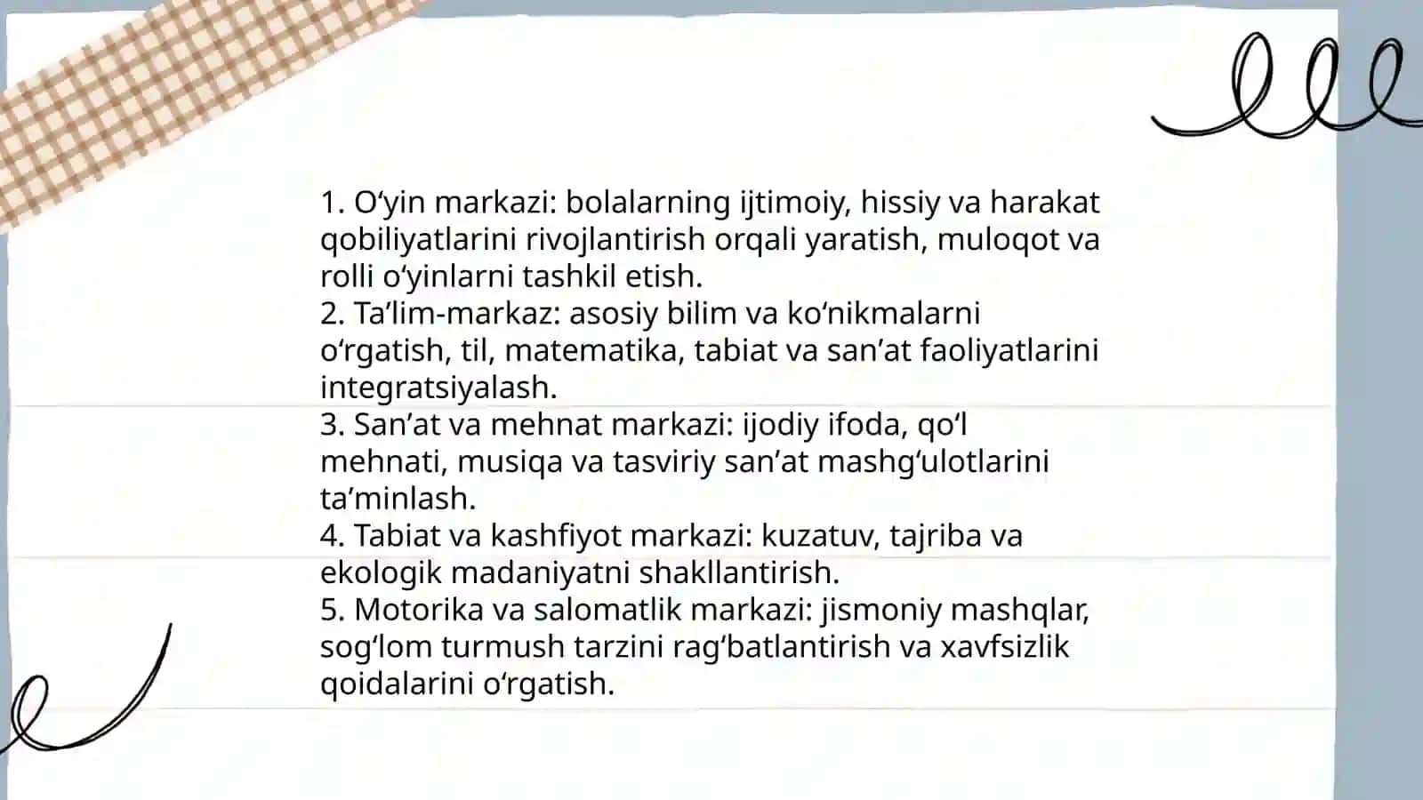 Maktabgacha taʼlimda beshta faollik markazi 3