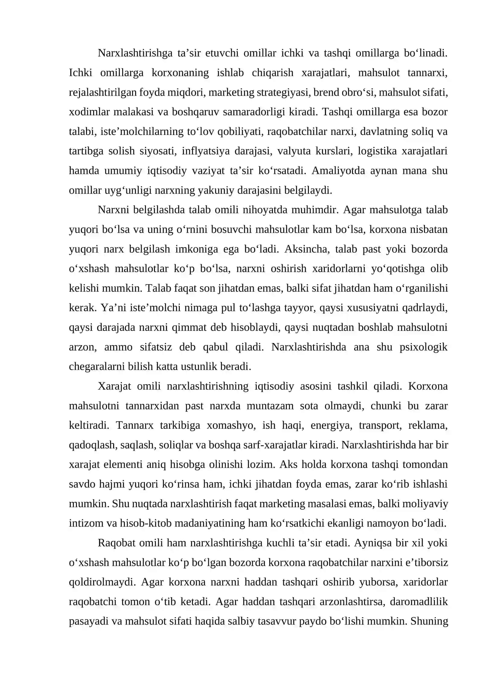 Narxlashtirish jarayoni bosqichlari 3