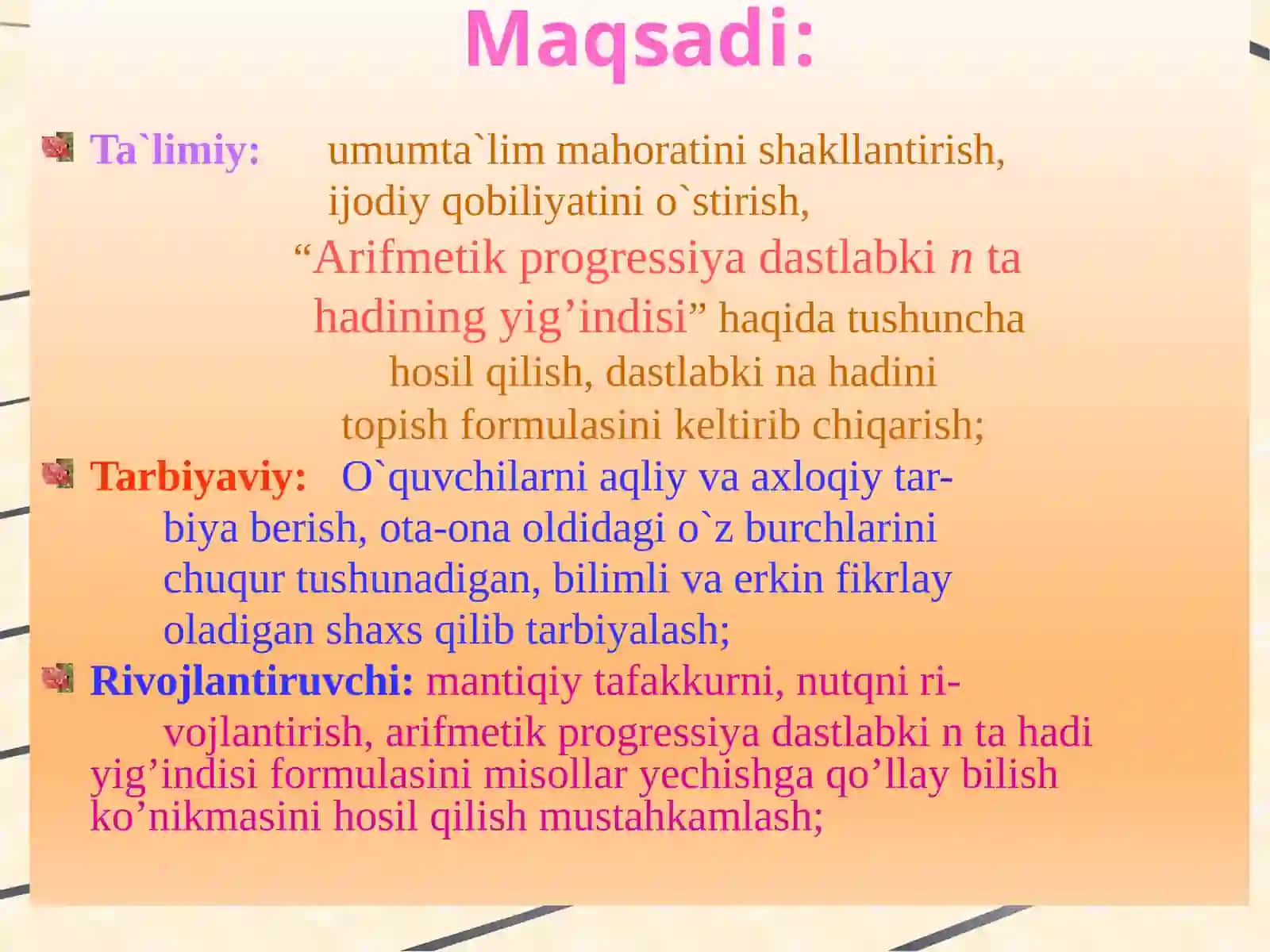 ARIFMETIK PROGRESSIYADASTLABKI NT HADINING YIG’INDISI 3