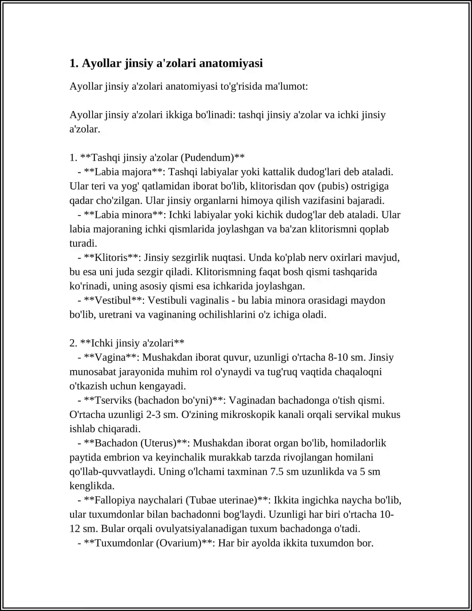 AYOLLAR JINSIY AʼZOLARI 3