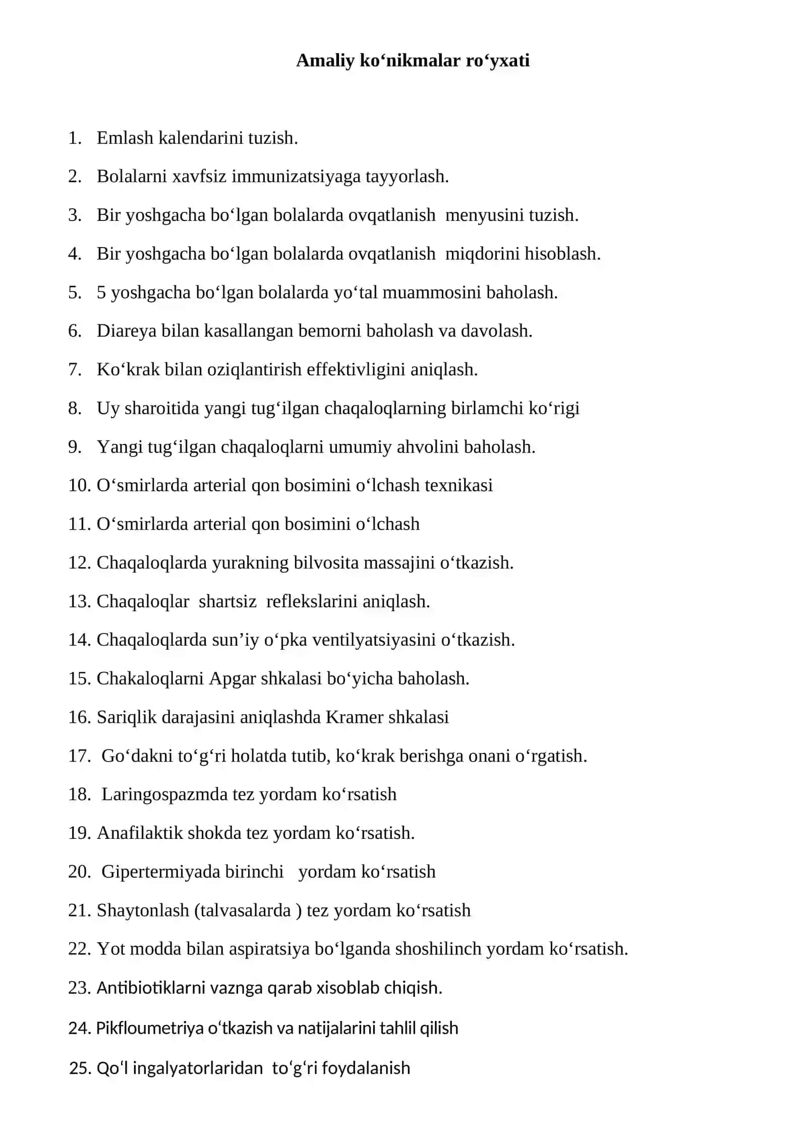 AMBULATOR POLIKLINIK PEDIATRIYA FАNIDАN YAKUNIY DАVLАT АTTЕSTАSIYASI UCHUN AMALIY KO‘NIKMALAR TO‘PLАMI 3