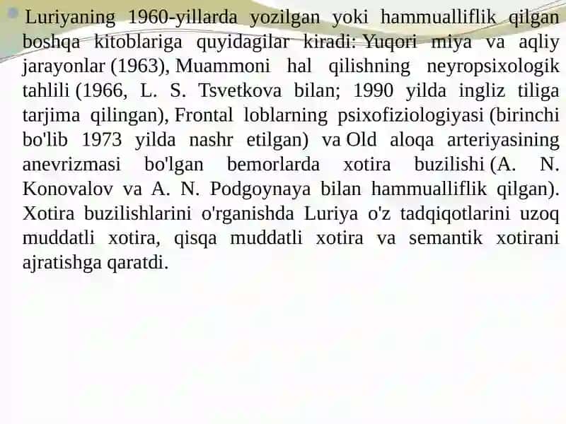Luriyaning xotiraga doir tadqiqotlari 3