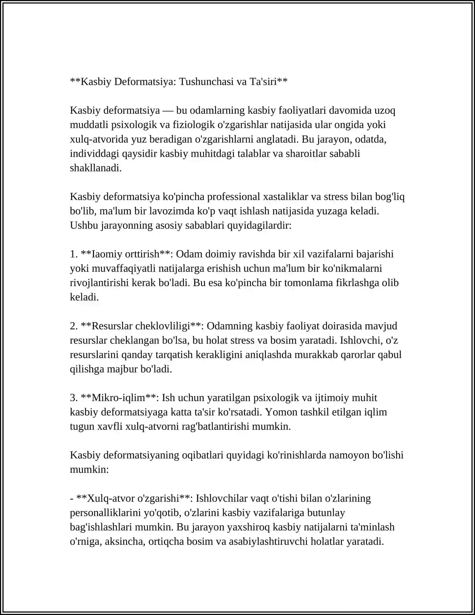 Kasbiy Deformatsiya: Tushunchasi va Ta'siri 3