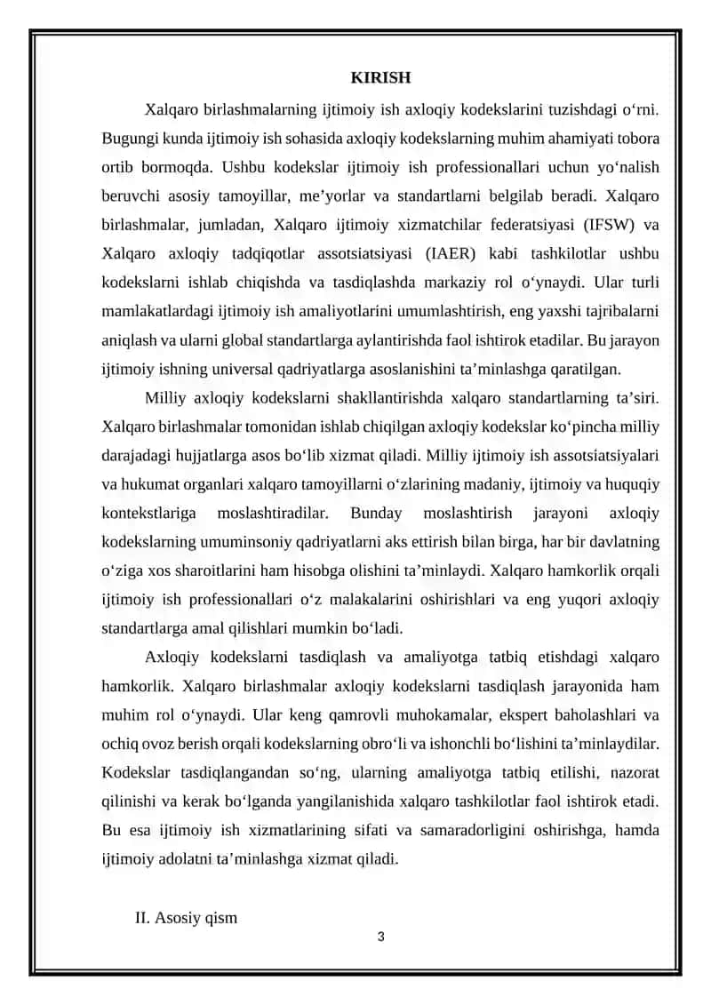 Ijtimoiy ish axloqiy kodekslarini tuzish va tasdiqlashda xalqaro birlashmalarning roli 3
