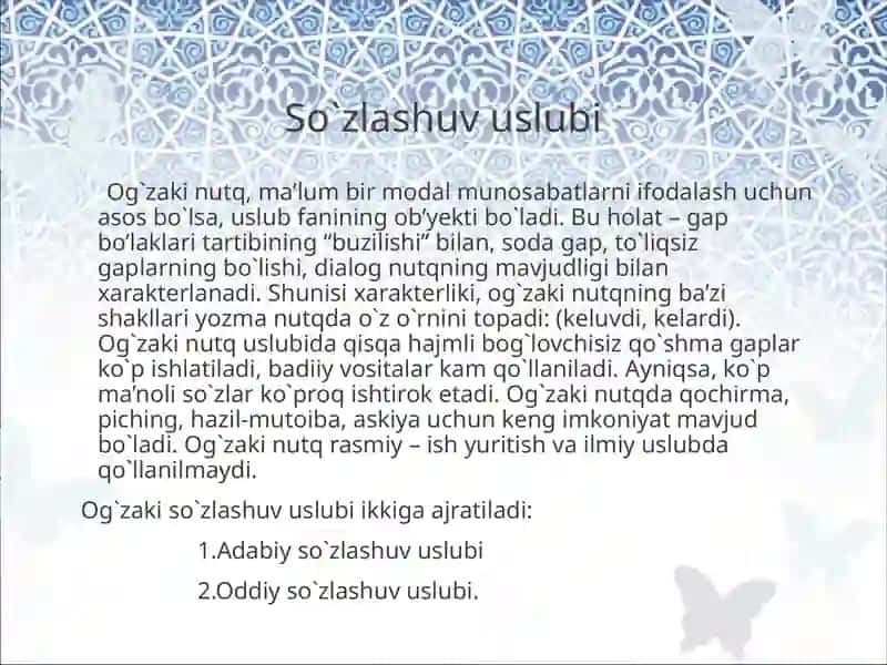 O'zbek adabiy tili me'yorlari Nutqning uslubiy shakllari 3