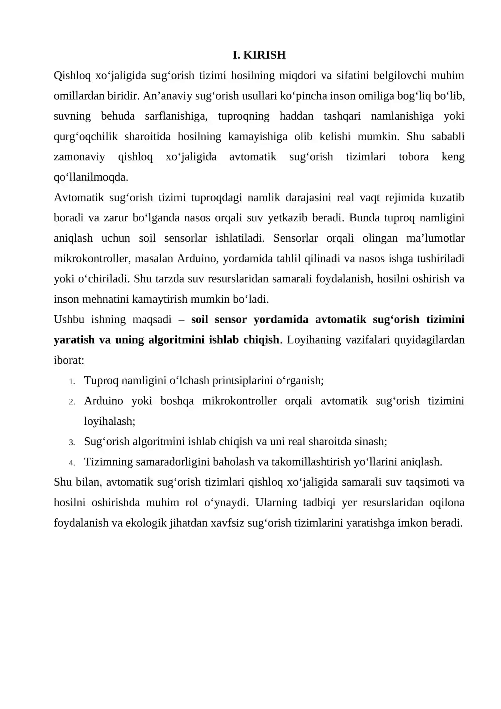 SOIL SENSOR ORQALI AVTOMATIK SUG'ORISH ALGARITIMI 3