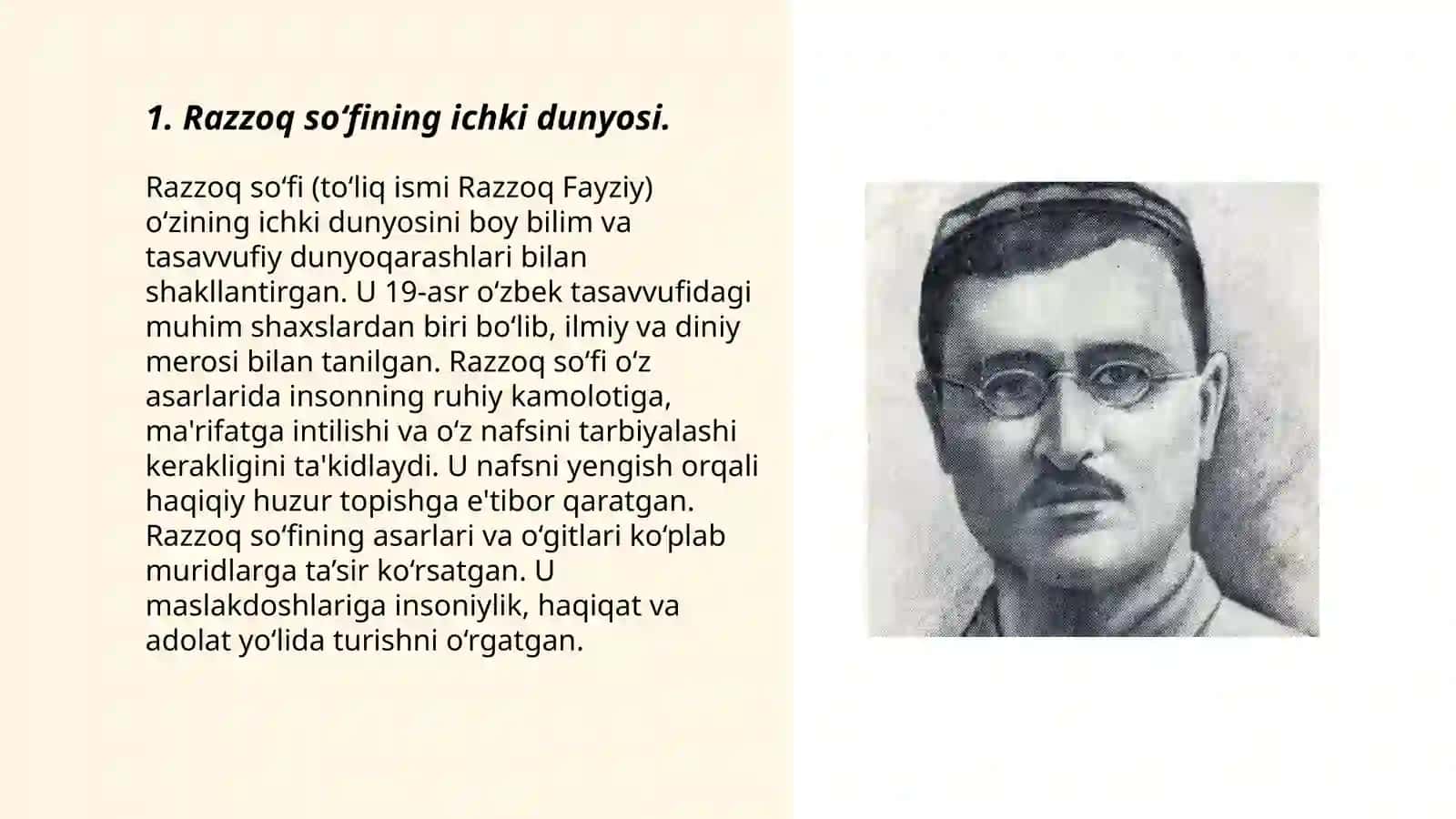 Razzoq soʻfi obrazining psixologik portretini tuzish 3