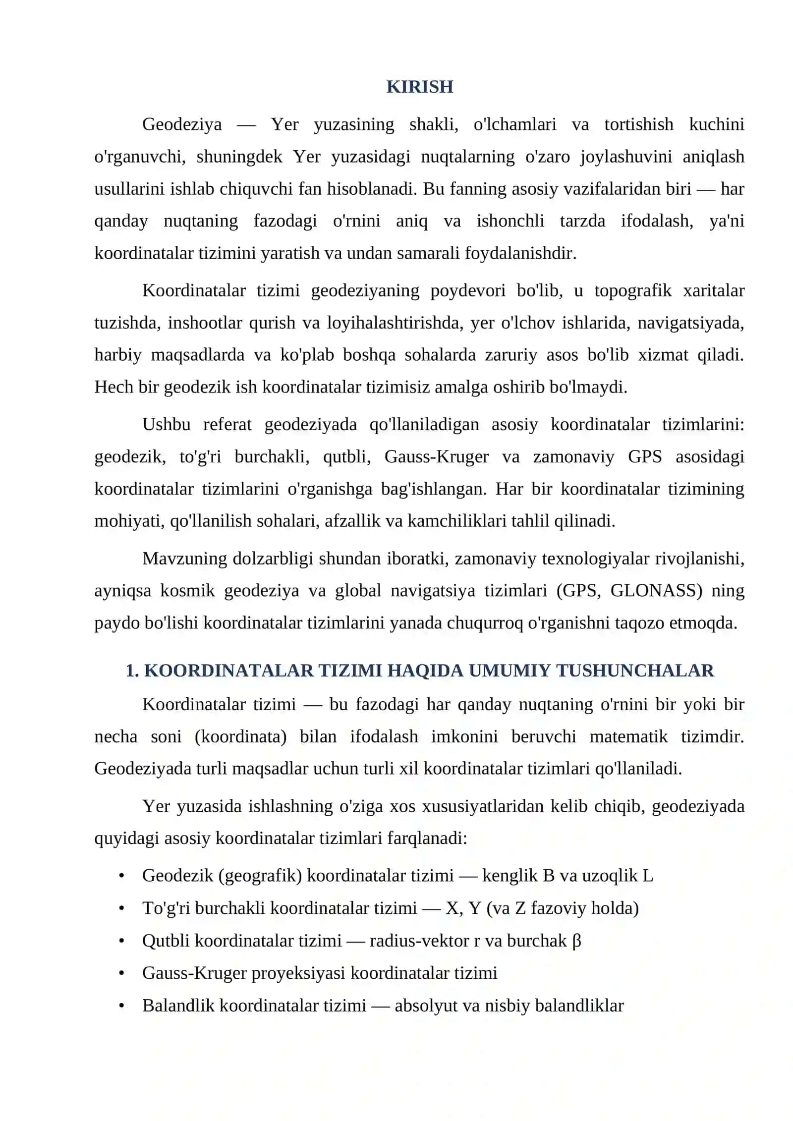 GEODEZIYADA QO‘LLANILADIGAN KOORDINATALAR TIZIMI 3
