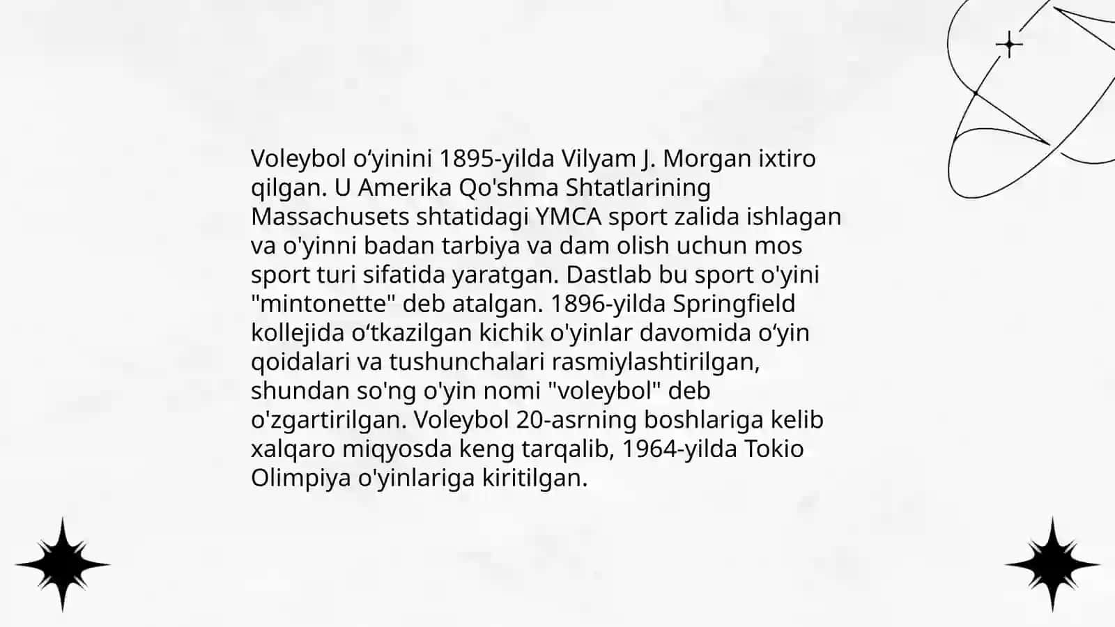 Voleybol oʻyining paydo boʻlishi va rivojlanish tarixi 3