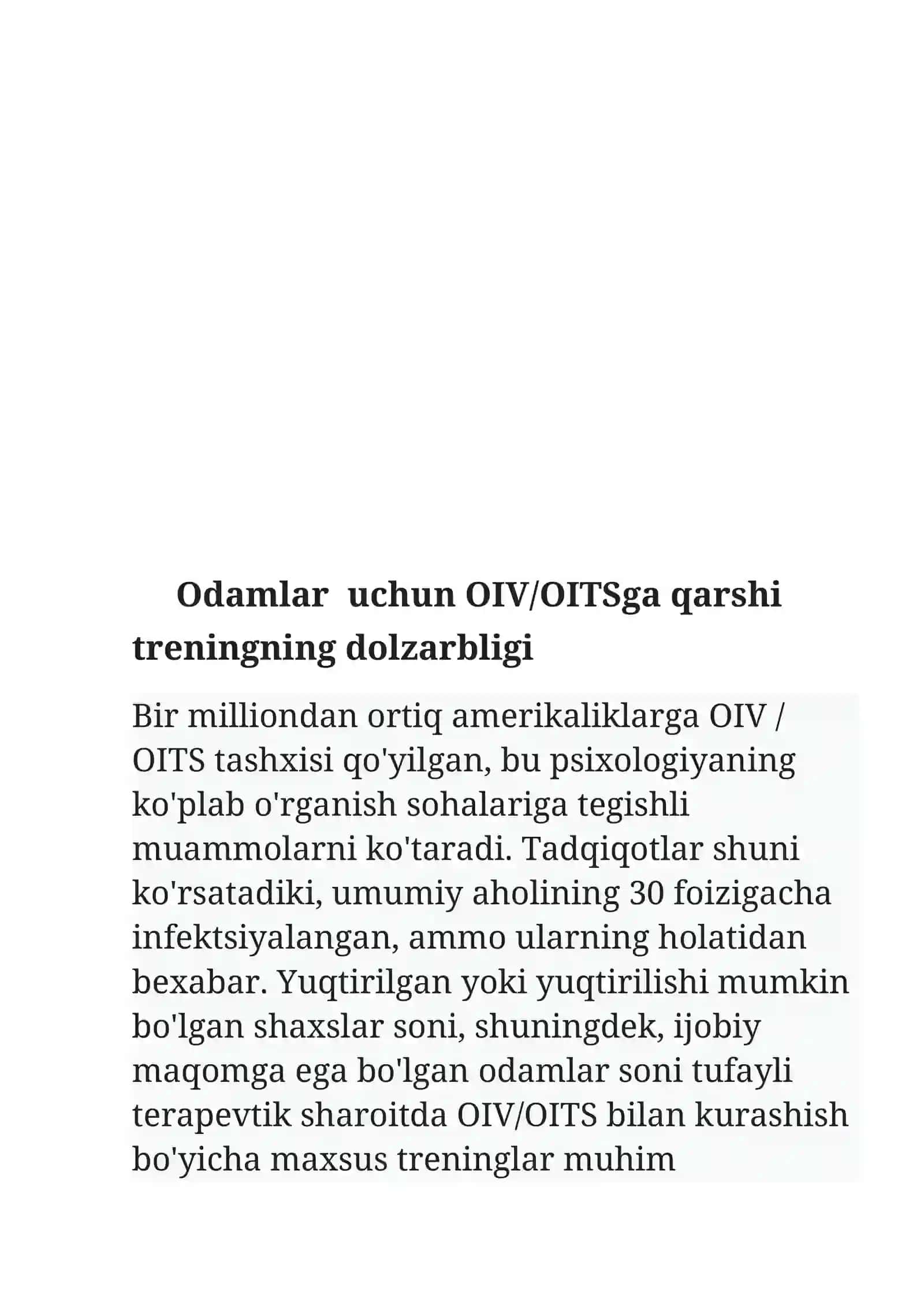 OIV/OITSga qarshi trening 3
