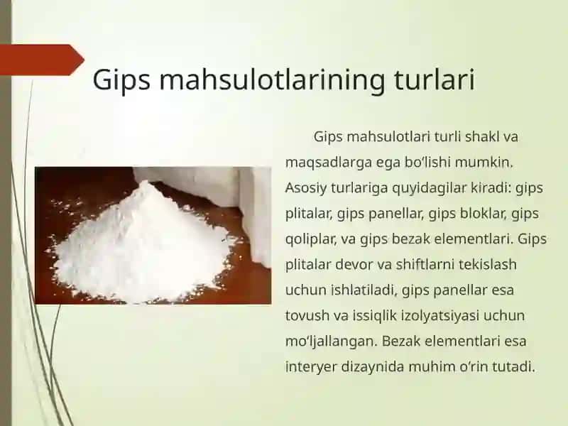 Gips mahsulotlari, ularning turlari va ishlatilish sohalari 3