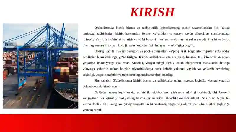 O‘ZBEKISTONDA KICHIK BIZNES VA TADBIRKORLIK UCHUN MAXSUS TRANSPORT LOGISTIKASI XIZMATI 3